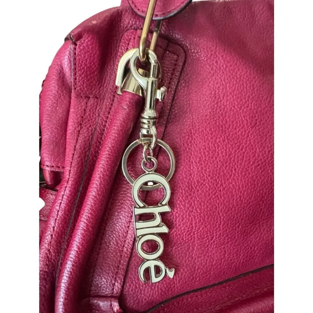 Chloe Fuchsia Pink Leather Medium Paraty 2way Satchel with Charm Auth